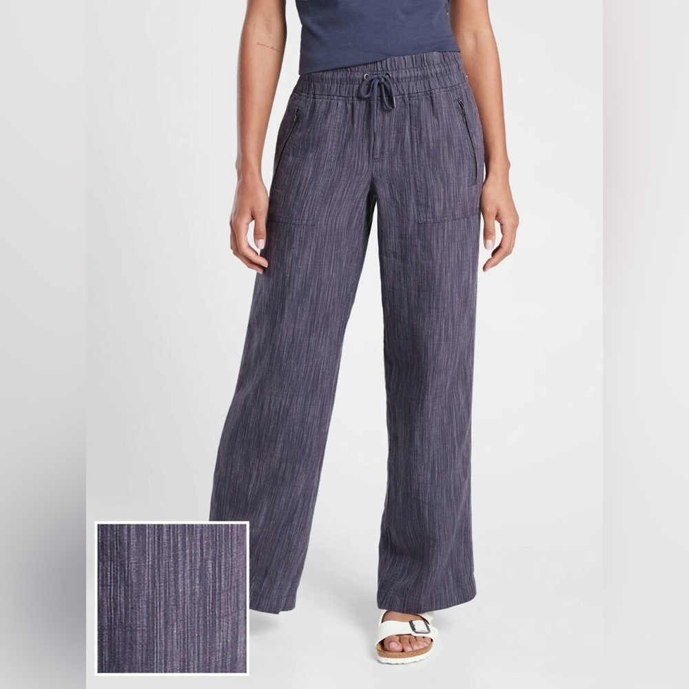 Athleta Cabo Linen Textured Wide Leg Pants - 14T, 34.5” inseam